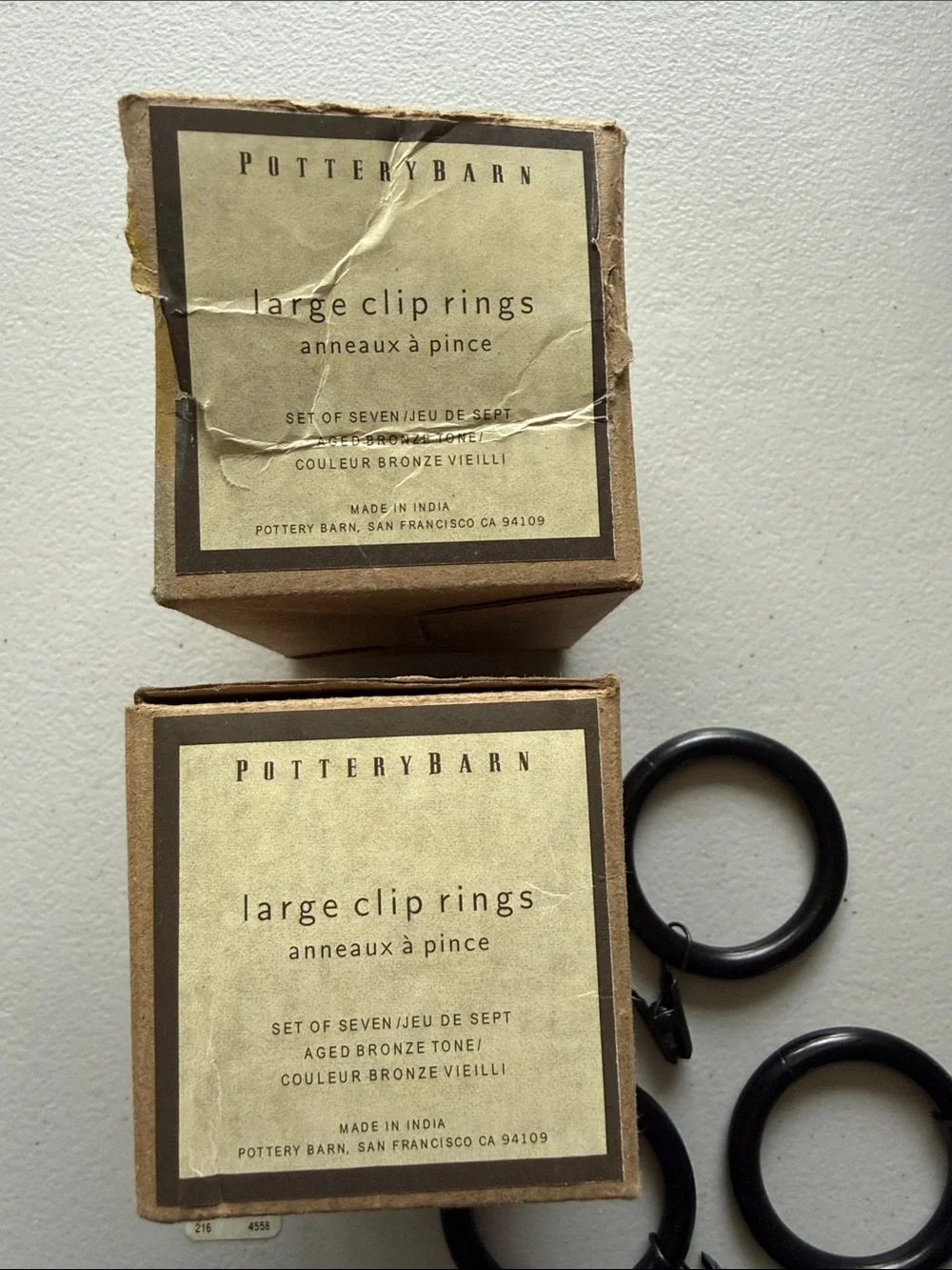 Pottery Barn Aged Bronze Clip Rings - Lot of 2 Sets - 14 Rings total - Large